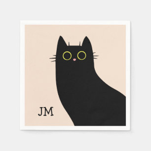 Cute black cat in Mid Century style Napkin