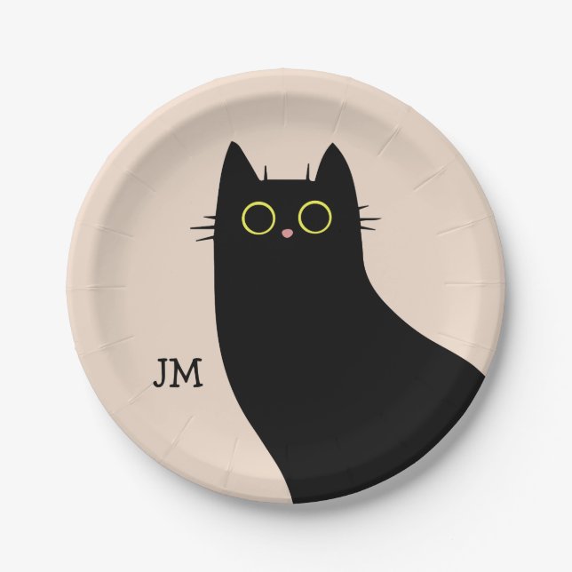 Cute black cat in Mid Century style Paper Plate (Front)