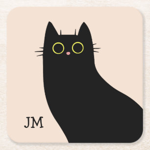 Cute black cat in Mid Century style Square Paper Coaster