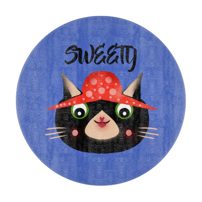 Cute Black Cat in Mushroom Hat | Whimsical  Cutting Board (Front)