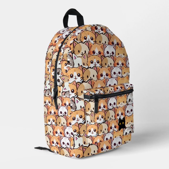 Cute black cat in orange cats kitten pet Pattern Printed Backpack (Back Corner Left)