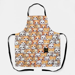 Cute black cat in orange cats pet Seamless Pattern Apron
