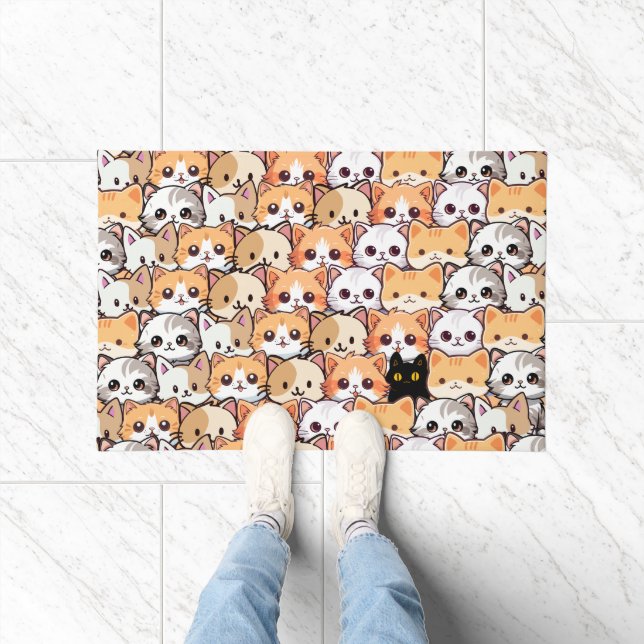 Cute black cat in orange cats pet Seamless Pattern Doormat (Indoor)