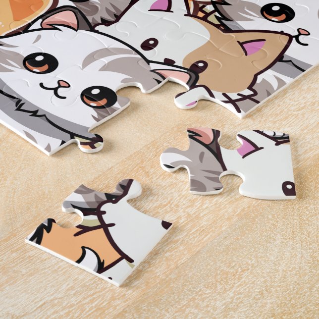 Cute black cat in orange cats pet Seamless Pattern Jigsaw Puzzle (Side)