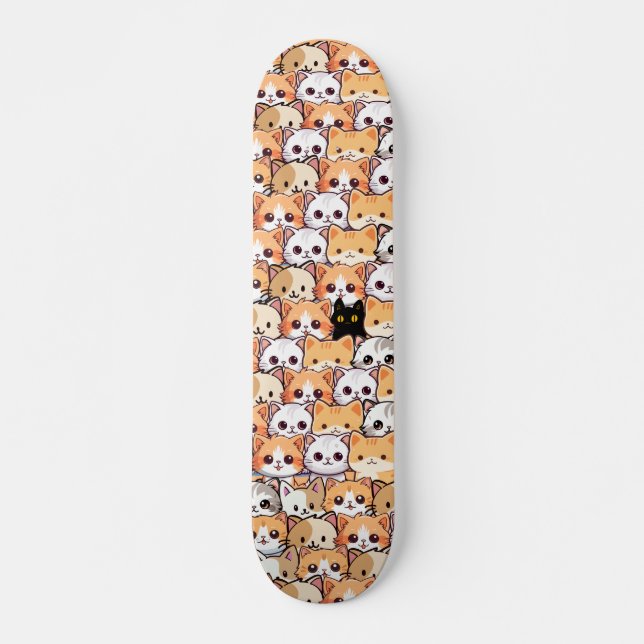 Cute black cat in orange cats pet Seamless Pattern Skateboard (Front)