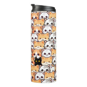 Cute black cat in orange cats pet Seamless Pattern Thermal Tumbler