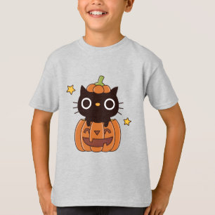Cute Black Cat In Pumpkin Carving Happy Halloween T-Shirt