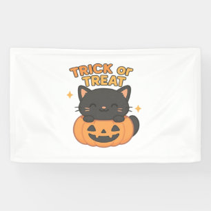 Cute Black Cat in Pumpkin – Trick or Treat Kawaii  Banner