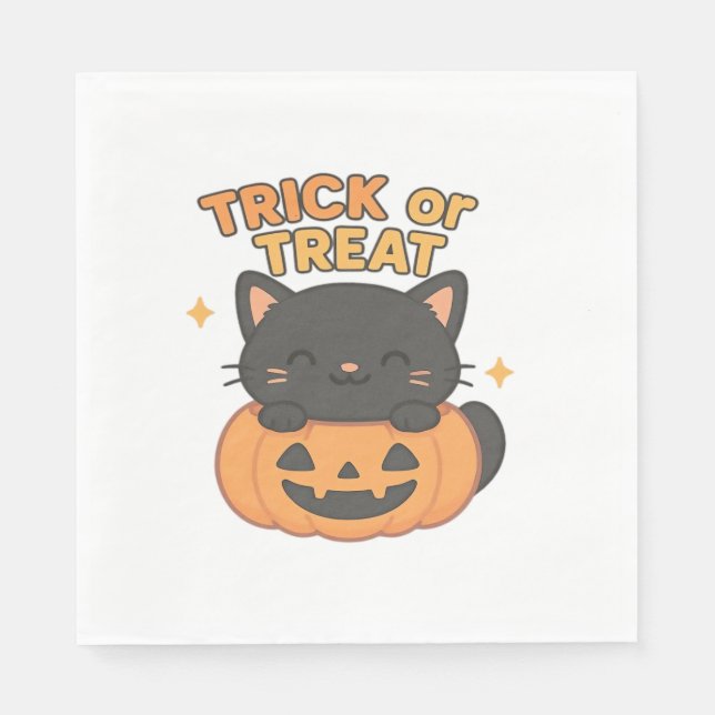 Cute Black Cat in Pumpkin – Trick or Treat Kawaii  Napkin (Front)