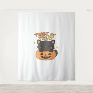 Cute Black Cat in Pumpkin – Trick or Treat Kawaii  Tapestry