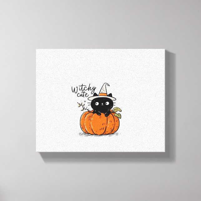 Cute black cat in pumpkin with witch hat Classic T Canvas Print (Front)