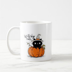 Cute black cat in pumpkin with witch hat Classic T Coffee Mug