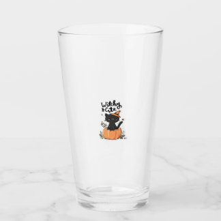 Cute black cat in pumpkin with witch hat illustrat glass