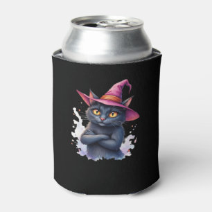 Cute Black Cat in Witch Hat � Magical Halloween Ar Can Cooler
