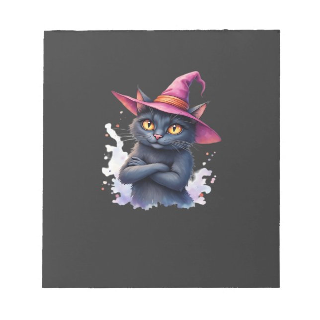 Cute Black Cat in Witch Hat � Magical Halloween Ar Notepad (Front)