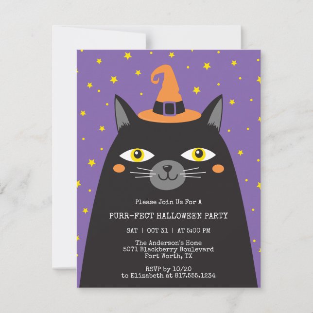Cute Black Cat Kids Halloween Party Invitation (Front)