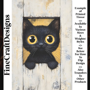 Cute Black Cat Kitten Hiding Peeking AQ7 Decoupage Tissue Paper
