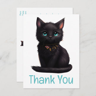 Cute Black Cat Kitten Kitty Thank You  Postcard