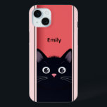 Cute Black Cat Kitten Modern Personalised Name iPhone 15 Mini Case<br><div class="desc">Cute Black Cat Kitten Modern Personalised Name iPhone 15 Plus Phone Cases features a cute black cat peering through a door with your personalised name in simple modern script typography. Designed by Evco Studio www.zazzle.com/store/evcostudio</div>