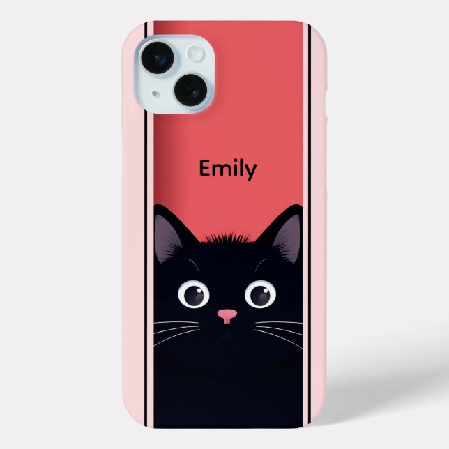 Cute Black Cat Kitten Modern Personalised Name Case-Mate iPhone Case (Back)