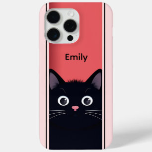 Cute Black Cat Kitten Modern Personalised Name iPhone 15 Pro Max Case