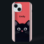 Cute Black Cat Kitten Modern Personalised Name iPhone 15 Case<br><div class="desc">Cute Black Cat Kitten Modern Personalised Name iPhone 15 Phone Cases features a cute black cat peering through a door with your personalised name in simple modern script typography. Designed by Evco Studio www.zazzle.com/store/evcostudio</div>