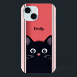 Cute Black Cat Kitten Modern Personalised Name iPhone 15 Case<br><div class="desc">Cute Black Cat Kitten Modern Personalised Name iPhone 15 Phone Cases features a cute black cat peering through a door with your personalised name in simple modern script typography. Designed by Evco Studio www.zazzle.com/store/evcostudio</div>