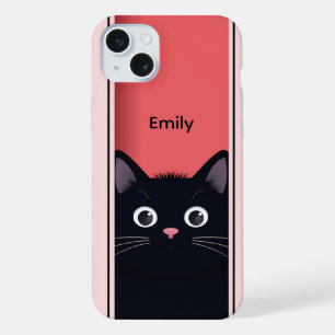 Cute Black Cat Kitten Modern Personalised Name iPhone 15 Plus Case