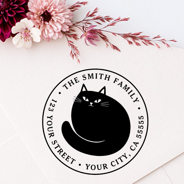 Cute black cat kitten return address rubber stamp (Cute black cat kitten return address rubber stamp)