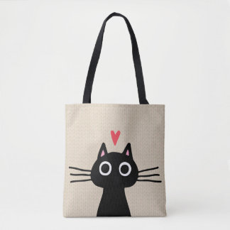 Cute Black Cat | Kitten with Valentine Heart Tote Bag