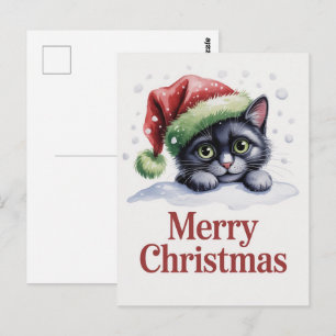 Cute Black Cat Kitty Christmas Winter Holiday Postcard