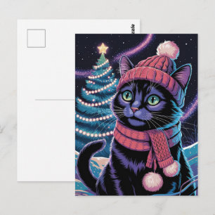 Cute Black Cat Kitty Christmas Winter Holiday Postcard