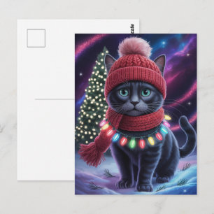 Cute Black Cat Kitty Christmas Winter Holiday Postcard