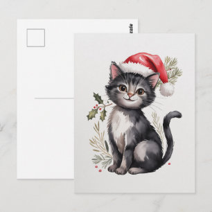 Cute Black Cat Kitty Christmas Winter Holiday Postcard