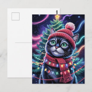 Cute Black Cat Kitty Christmas Winter Holiday Postcard