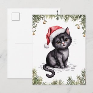 Cute Black Cat Kitty Christmas Winter Holiday Postcard