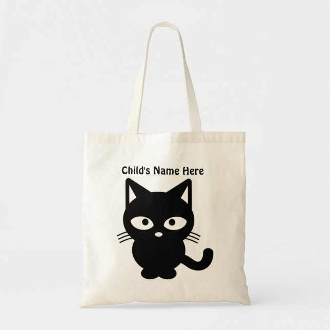 Cute Black Cat Kitty Halloween Kid Friendly Tote Bag (Front)