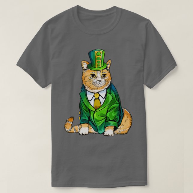 Cute Black Cat Leprechaun Hat Funny Irish St Patri T-Shirt (Design Front)