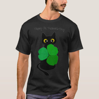 Cute Black Cat Leprechaun Hat Funny Irish St Patri T-Shirt