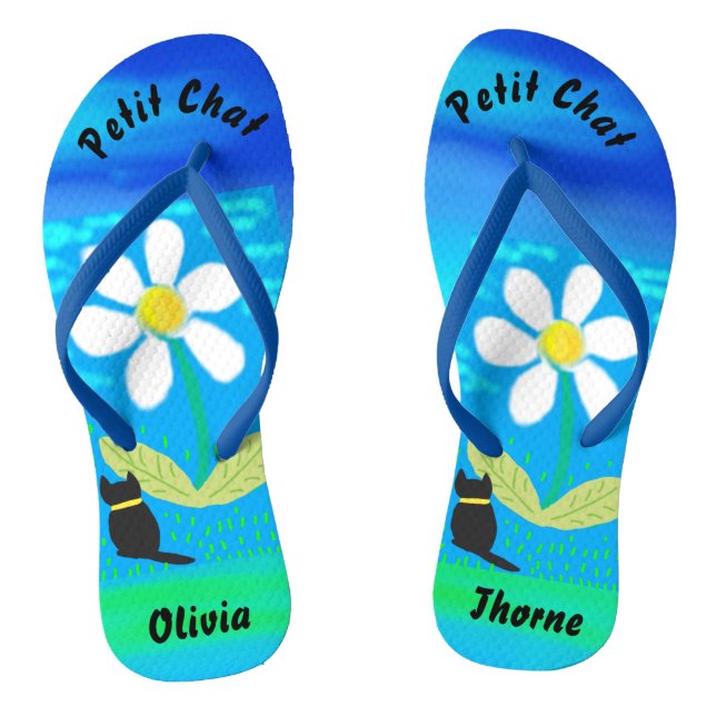 Cute Black cat lives in Wonderland Daisy Garden Jandals (Footbed)