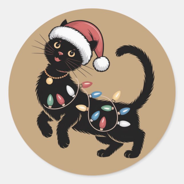 Cute Black Cat Lover Christmas Mum Gift Holiday    Classic Round Sticker (Front)