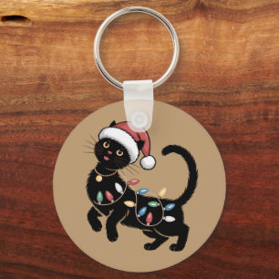 Cute Black Cat Lover Christmas Mum Gift Holiday Key Ring
