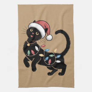 Cute Black Cat Lover Christmas Mum Gift Holiday Tea Towel