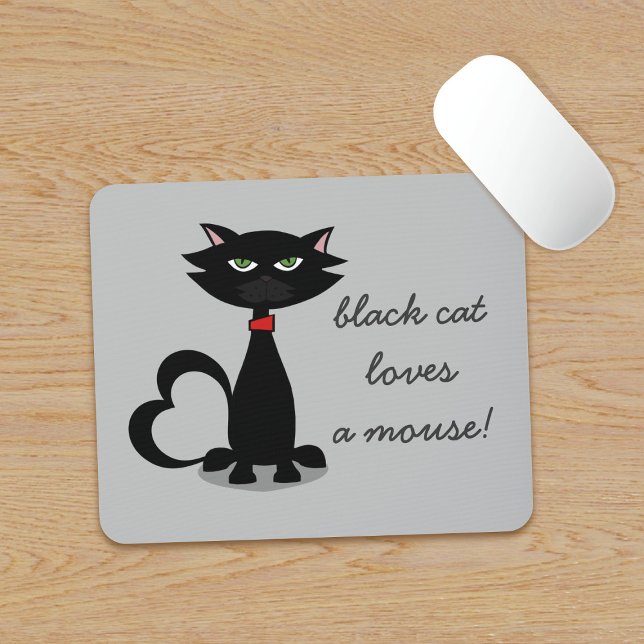Cute Black Cat Loves Gray Mouse Pad (My black cat loves a mouse mat. Does yours? Add your name!)