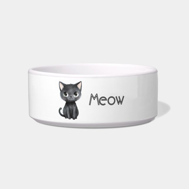 Cute Black Cat Meow Bowl (Front)