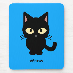 Cute black cat meow cartoon mouse pad