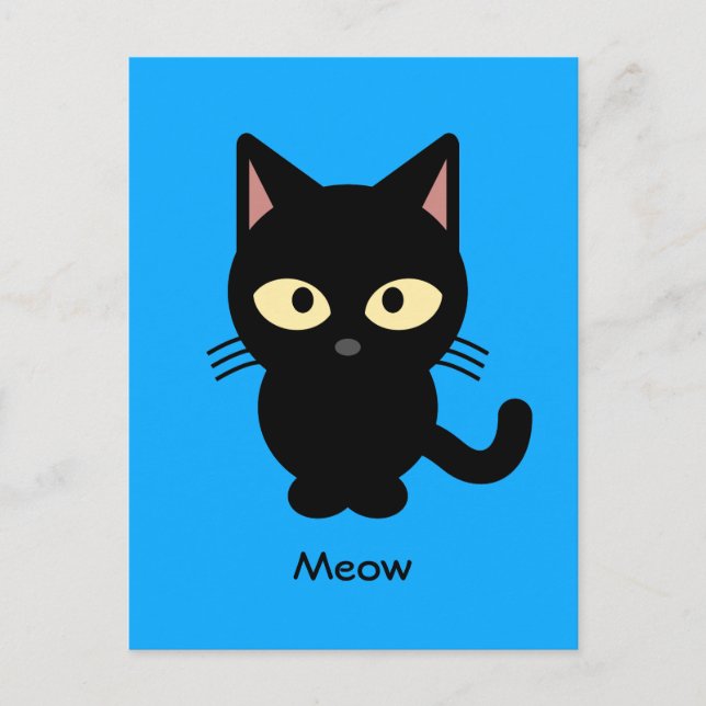 Cute black cat meow cartoon postcard (Front)