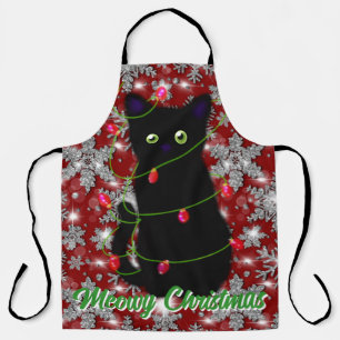 Cute black cat Meowy Christmas Apron
