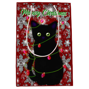Cute black cat Meowy Christmas Medium Gift Bag