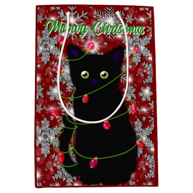 Cute black cat Meowy Christmas Medium Gift Bag (Front)